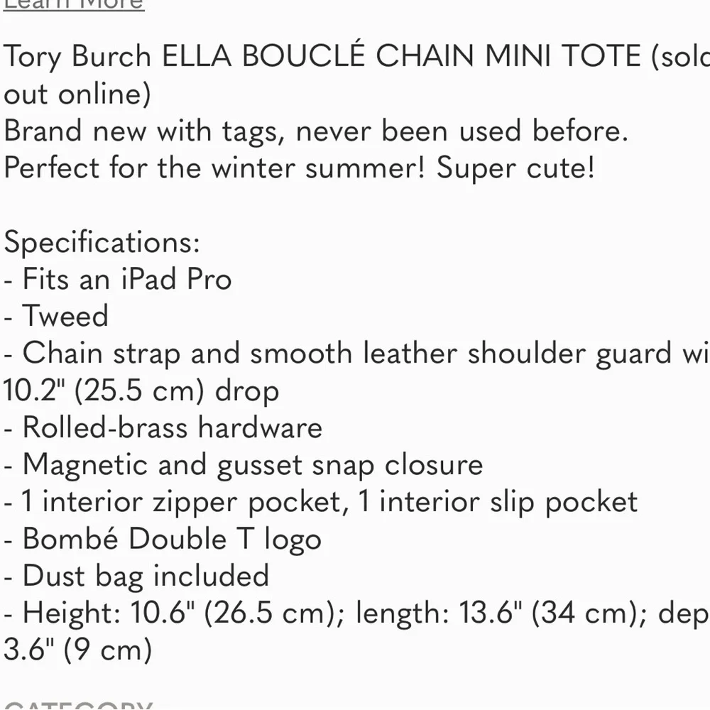 Tory Burch- Ella Boucle Chain Tote, “New Ivory”, NO LONGER AVAILABLE IN STORES